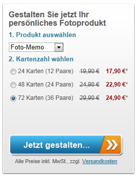 Produktauswahl Memo-Spiel auf fotopuzzle.de