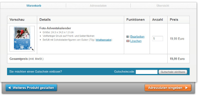 Foto-Adventskalender im Warenkorb
