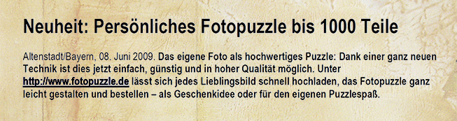 Erste Pressemitteilung übers Fotopuzzle bei fotopuzzle.de